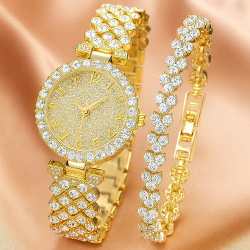 Elegant Gold Watch and Bracelet Set | Luxe Radiance Collection