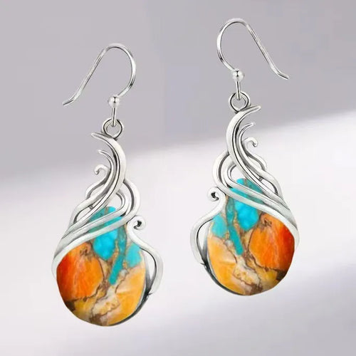 Blue and Orange Gemstone Drop Earrings